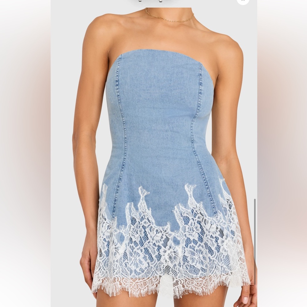 Amanda Uprichard Romilly Blue Denim White Lace Romper Skort BNWT - Picture 3 of 13